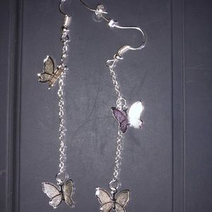 Silver Butterfly Drop Earrings 
